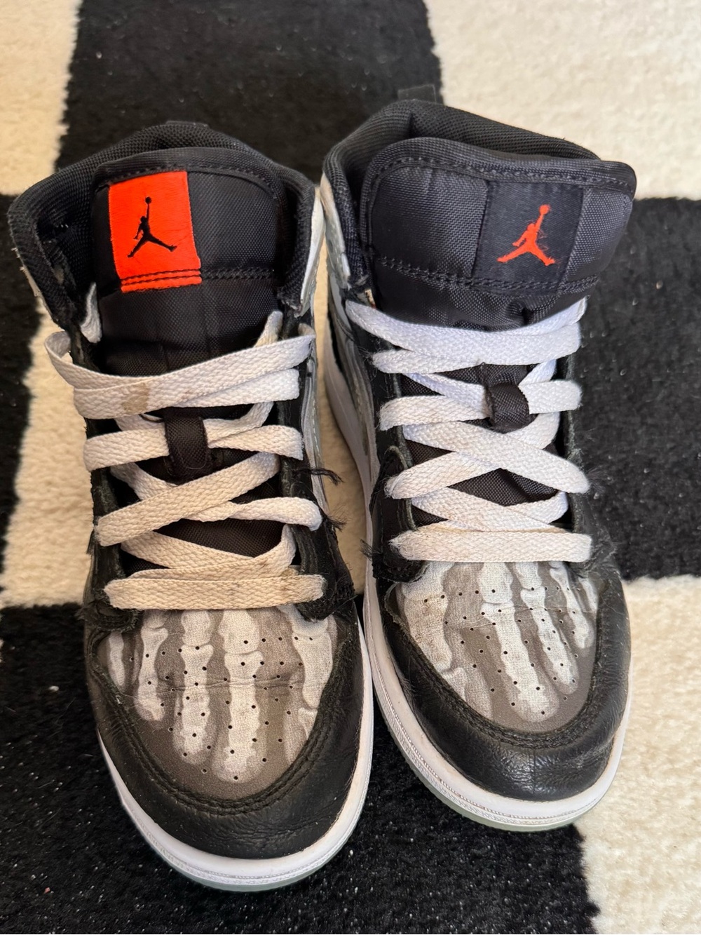 Jordan Kids' Black, White and orange High-Top Sneakers